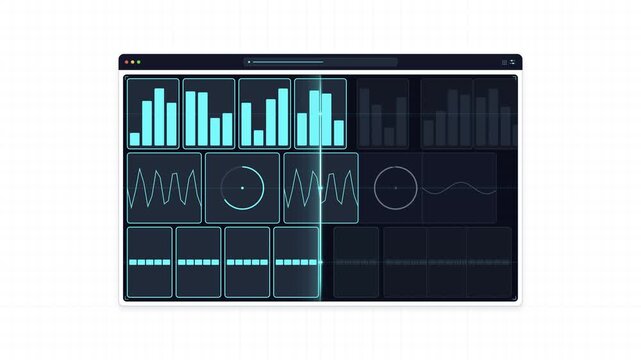 Digital data processing interface showing waveform analysis and bar graph visualization for sound engineering or information monitoring software
