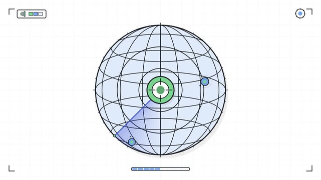 Digital communication interface showing network node connection and data transmission on a global grid sphere