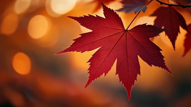 Vibrant Red Autumn Maple Leaf Close-up 4K Generative AI