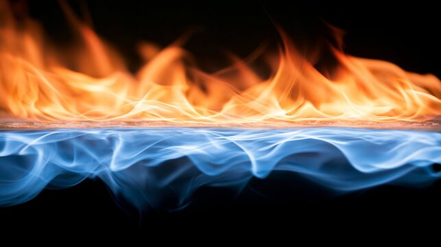 Contrasting fiery orange heat and icy blue cold energy creating a powerful duality concept