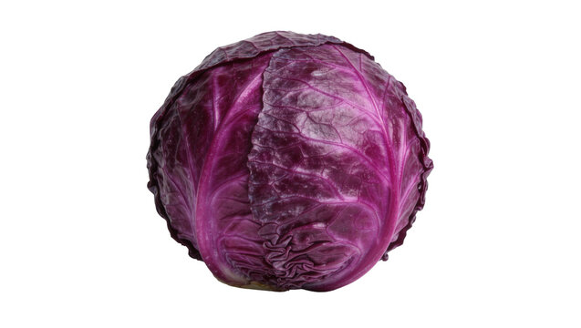 Whole red cabbage with textured leaves, isolated on transparent background