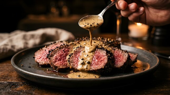 Gourmet Steak Au Poivre with Creamy Peppercorn