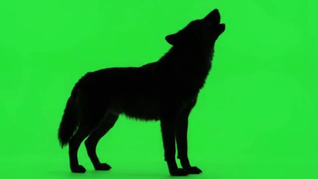 Wolf Howling Silhouette on Green Screen Chroma Key