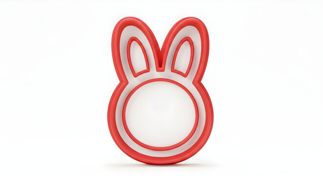 Minimalist 3D Easter Bunny Icon Concept Featuring A Soft Red Rounded Silhouette Design On A Clean White Background For Festive Graphics