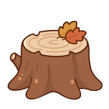 Cute Tree Stump with Autumn Leaves Woodland Illustration