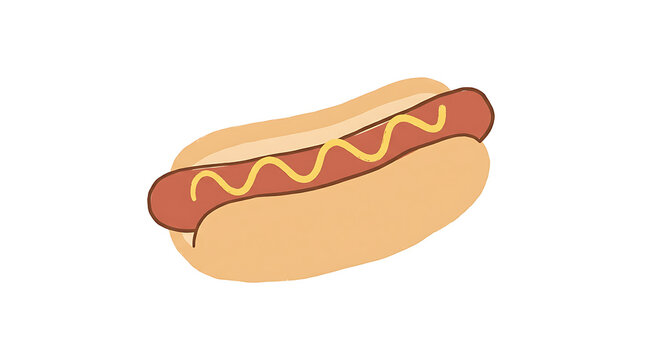 Flat illustration of a hot dog with mustard on a white background