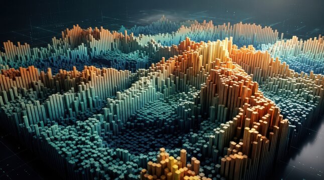 Digital data visualization and 3d bar chart landscape rendering
