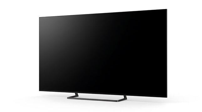 Modern flat screen television with black display isolated on white background
