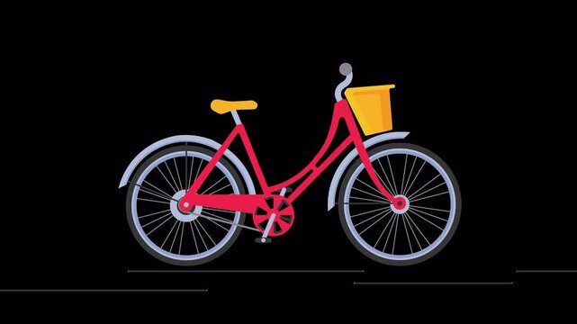 Animated red city bicycles with yellow baskets moving in a grid