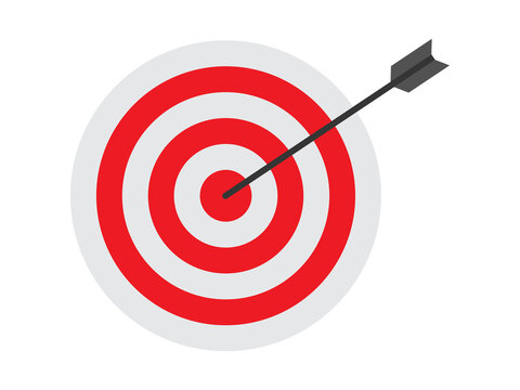 This illustration features a flat vector design of a dartboard with a bullseye hit.
