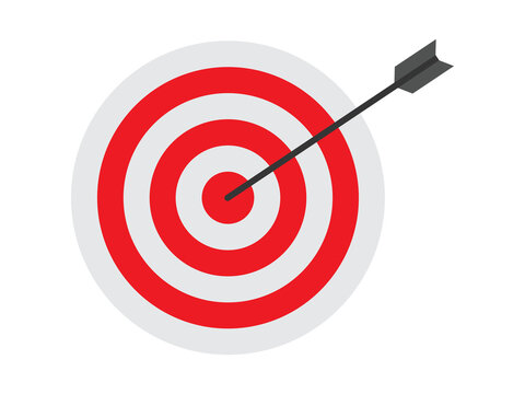 This illustration features a flat vector design of a dartboard with a bullseye hit.