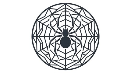 Obraz premium Detailed geometric spider web with a black spider at the center, presented as a Halloween-themed decorative illustration.