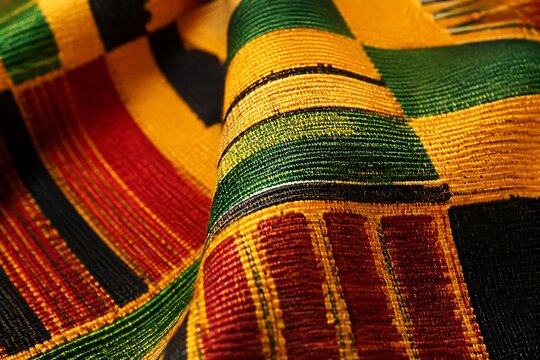 Folded kente cloth close-up, watercolor illustration