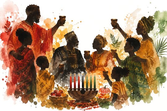 Honouring the elders with raised cups, watercolor illustration