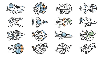 Obraz premium Airplane and Globe Icons Set