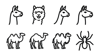 Obraz premium Llama, Alpaca, Camel and Spider Icons