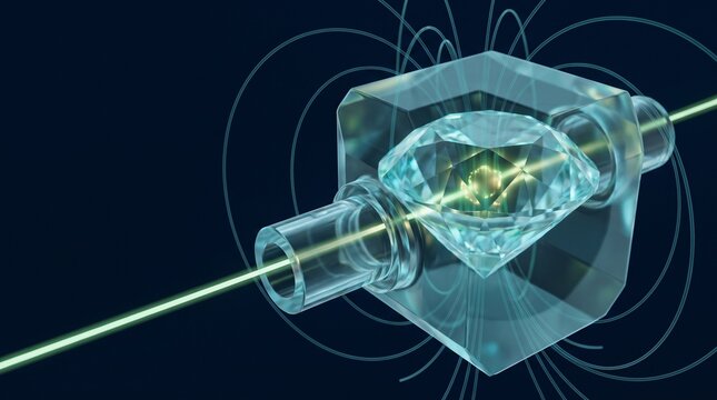 Quantum Sensing with Diamond NV Center and Laser Beam 3D Illustration