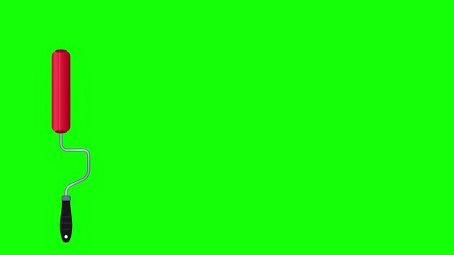 Multiple paint rollers applying red stripes on green screen