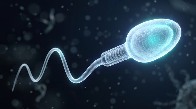 3D Render of Human Sperm Cell, Male Reproductive Health and Fertility Science Concept