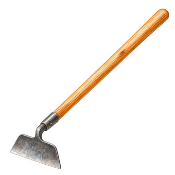 Garden hoe with wooden handle watercolor clipart