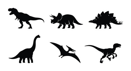Obraz premium Dinosaur silhouettes depict various prehistoric reptiles in a flat vector style