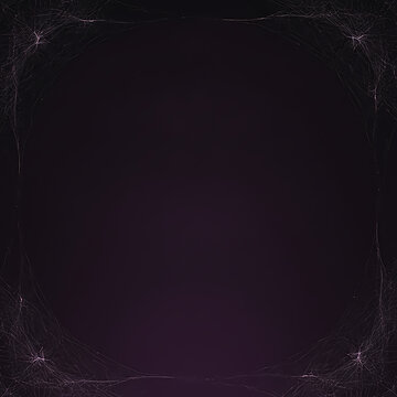 Spooky spider web corners on dark purple background