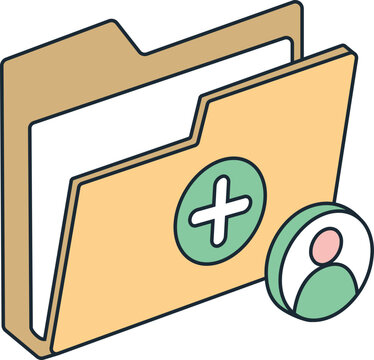 Folder with plus sign and user icon, representing medical record or data management.
