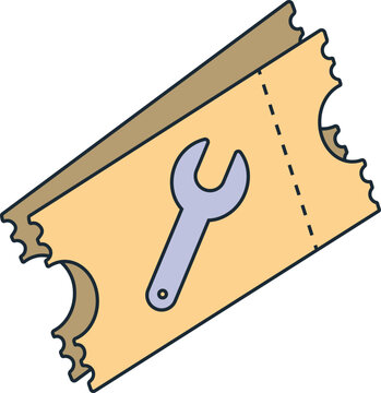Ticket with a wrench symbol for repair or maintenance service