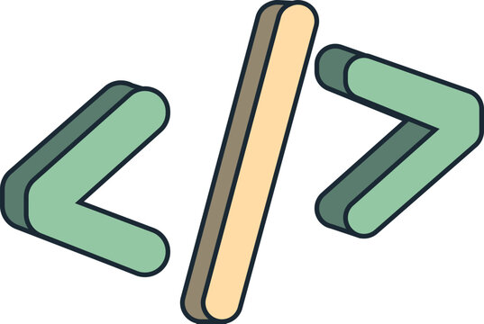 Code symbols in a modern 3D isometric style. The symbols are angled and cast shadows, giving a sense of depth and technology