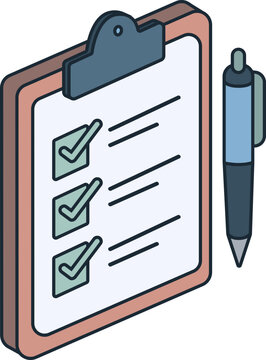 A checklist on a clipboard with a pen, showing three completed items with green checkmarks. This image represents task completion, organization, and efficient management