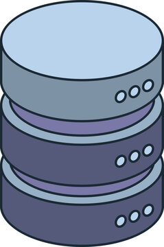 Three stacked cylindrical server racks, representing data storage and technology, with a gradient of blue and purple hues