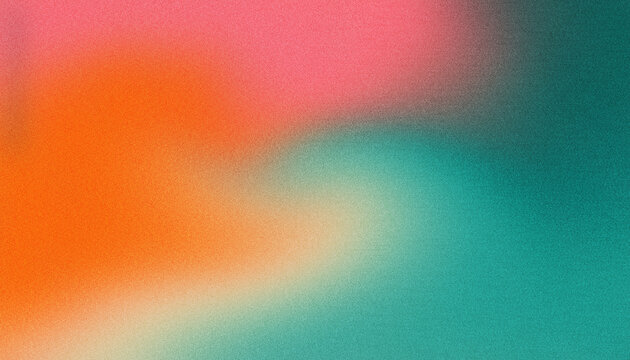 Orange teal green pink abstract grainy gradient background noise texture effect summer poster design