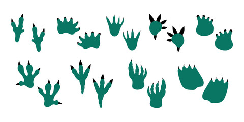 Cute Dinosaur Footprint Feet Set. Dino Dragon Print Foot Paw Bundle. Dinosaur Footprint Track Kit. Doodle Vector Illustration © Anna Drozdova