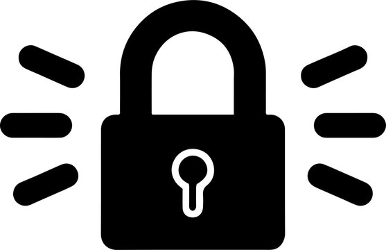 Secured padlock with glowing alert rays icon vector design