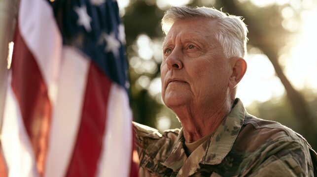 Senior Veteran Saluting in Military Uniform