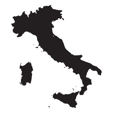 Italy map silhouette, distinctive boot-shaped country outline, solid black monocolor vector, minimal flat silhouette, isolated white background, clean smooth edges, no text