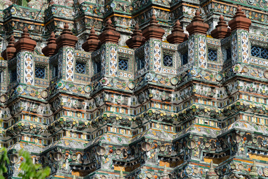 Ceramic porcelain mosaic pattern detail on Wat Arun prang