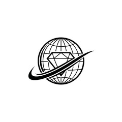 Obraz premium Global Diamond Logo: Earth with Diamond and Orbiting Swoosh
