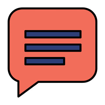 Coral speech bubble with blue text lines, isolated