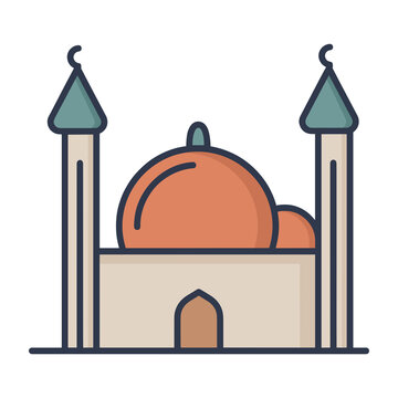 Flat design icon of a mosque with dome and minarets