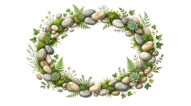 A circular arrangement of rocks and succulents in a natural setting.