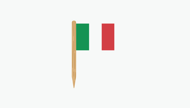 Small Italian toothpick flag displaying vertical stripes of green, white, and red on a clean white background.