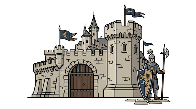 Medieval Castle Fortification with Guard