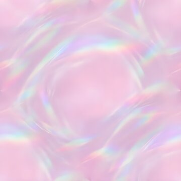 오색 빛깔의 홀로그램 효과가 부드럽게 소용돌이치는 분홍색 유체 표면 사진
Pink fluid surface photo with soft swirling multicolored hologram effects   