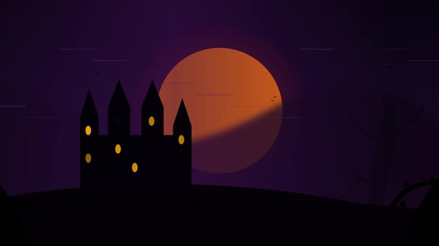 Haunted castle spooky gothic architecture background loop