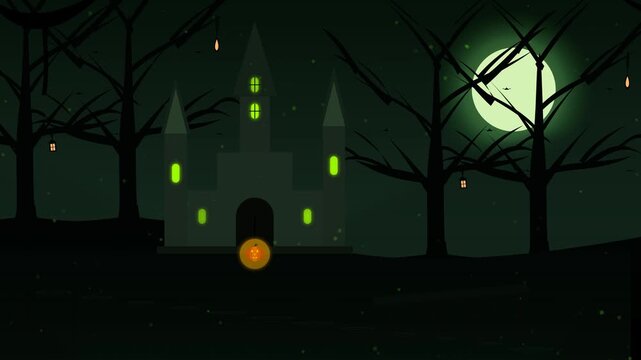 Swamp haunted green forest background with glowing mist