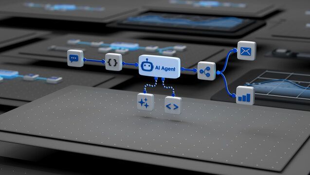Autonomous AI Agent for Business Workflow Automation 3D rendering