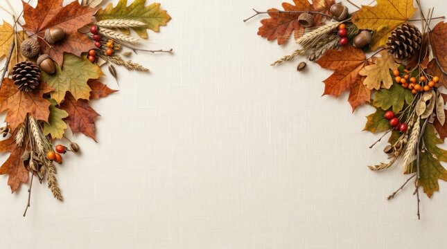 A beautiful thanksgiving autumn garland border featuring vibrant fall foliage perfect for invitations cards or festive seasonal decorations and designs