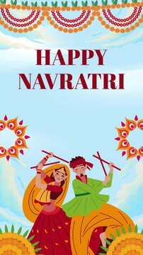 Navratri Blue Red and Yellow Illustrated Greeting Video Story