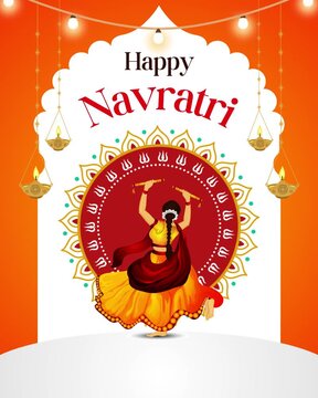 Navratri Orange and Red Illustrated Greeting Video